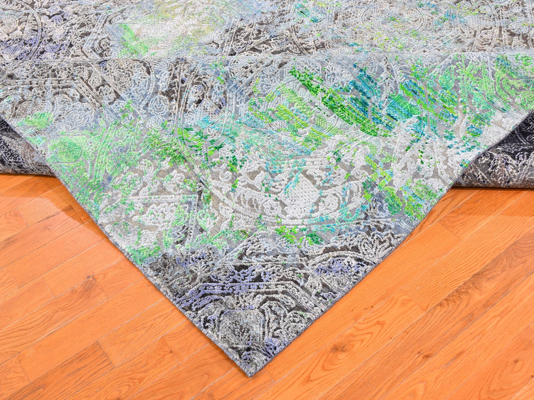 9'0" x 12'6" New Hand Knotted Green Wool Rectangle Oriental Rug - MOA10259459