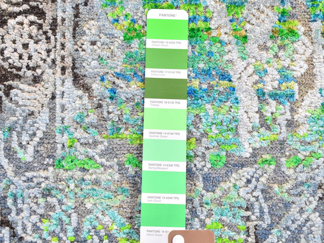 9'0" x 12'6" New Hand Knotted Green Wool Rectangle Oriental Rug - MOA10259459