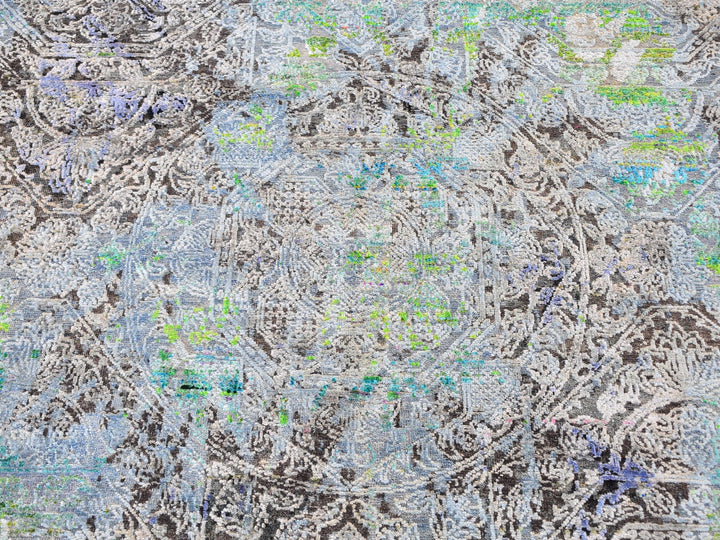 9'0" x 12'6" New Hand Knotted Green Wool Rectangle Oriental Rug - MOA10259459