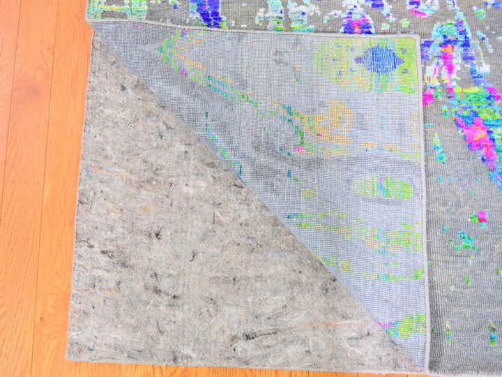 9'10" x 13'7" New Hand Knotted Yellow Wool & Sari Silk Rectangle Oriental Rug - MOA10259470