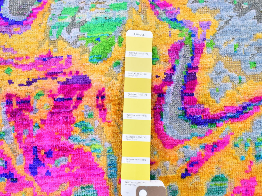 9'10" x 13'7" New Hand Knotted Yellow Wool & Sari Silk Rectangle Oriental Rug - MOA10259470