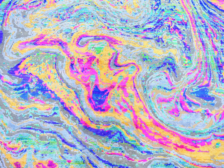 9'10" x 13'7" New Hand Knotted Yellow Wool & Sari Silk Rectangle Oriental Rug - MOA10259470