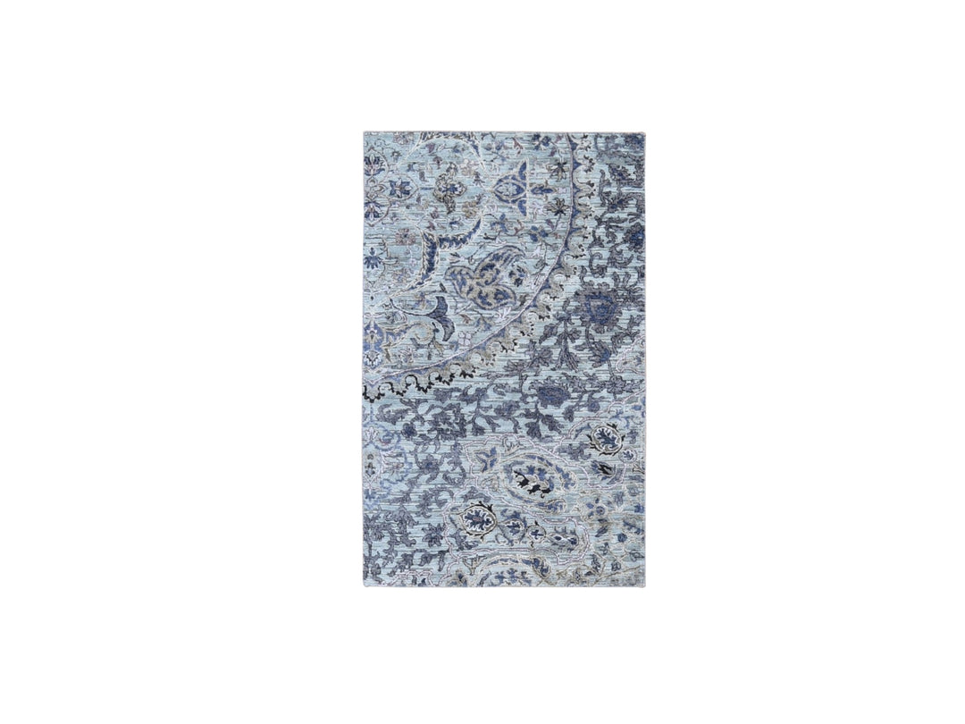 3'0" x 5'3" New Hand Knotted Grey Wool & Silk Rectangle Oriental Rug - MOA10259486