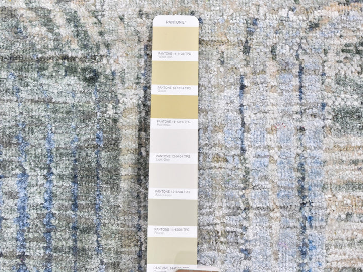 12'0" x 12'0" New Hand Knotted Blue Wool & Silk Round Oriental Rug - MOA10259491