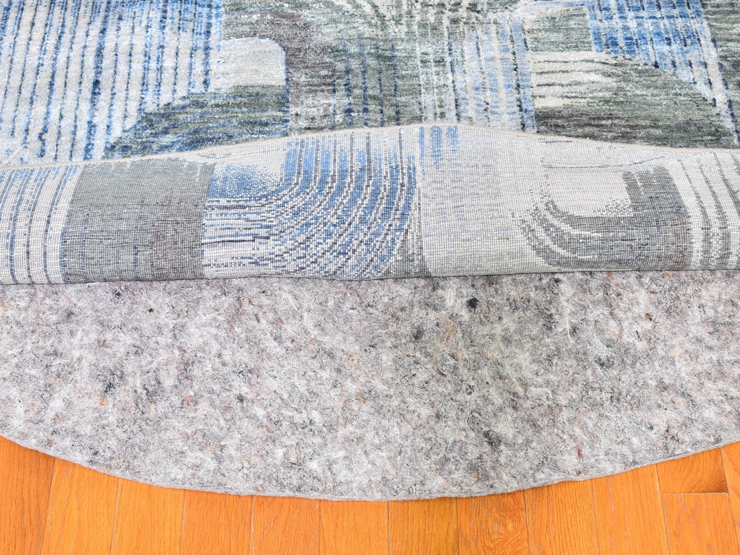 12'0" x 12'0" New Hand Knotted Blue Wool & Silk Round Oriental Rug - MOA10259491