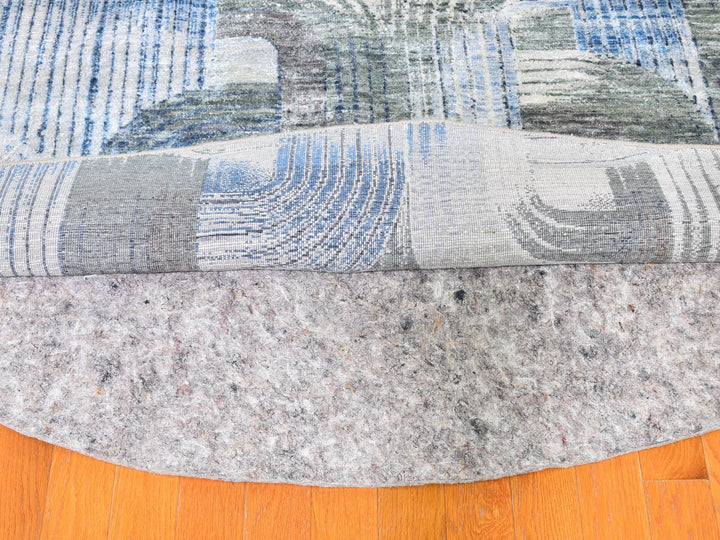 12'0" x 12'0" New Hand Knotted Blue Wool & Silk Round Oriental Rug - MOA10259491
