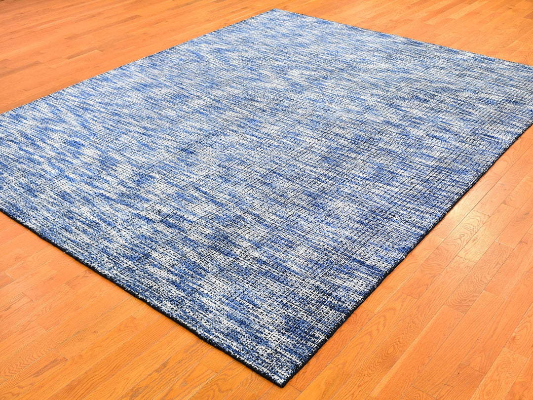 8'2" x 10'0" New Hand Loomed Blue Wool Rectangle Oriental Rug - MOA10259534