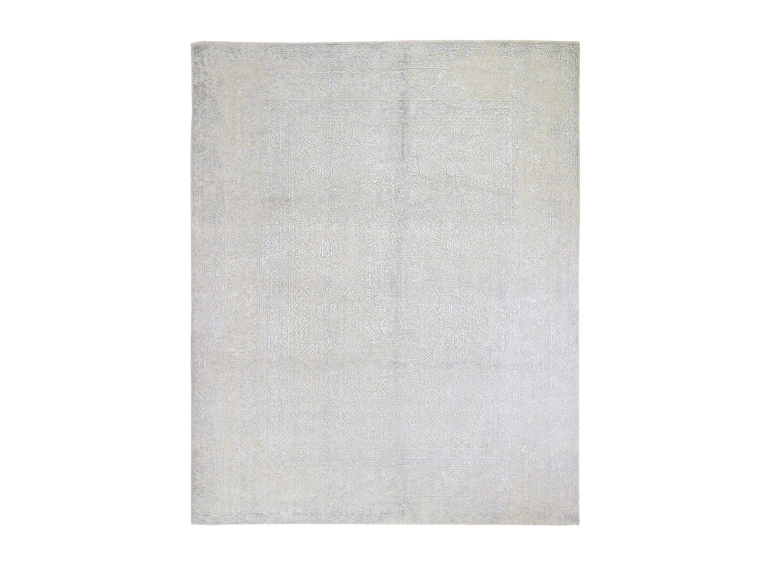 8'0" x 10'0" New Hand Loomed Beige Wool & Silk Rectangle Oriental Rug - MOA10259566