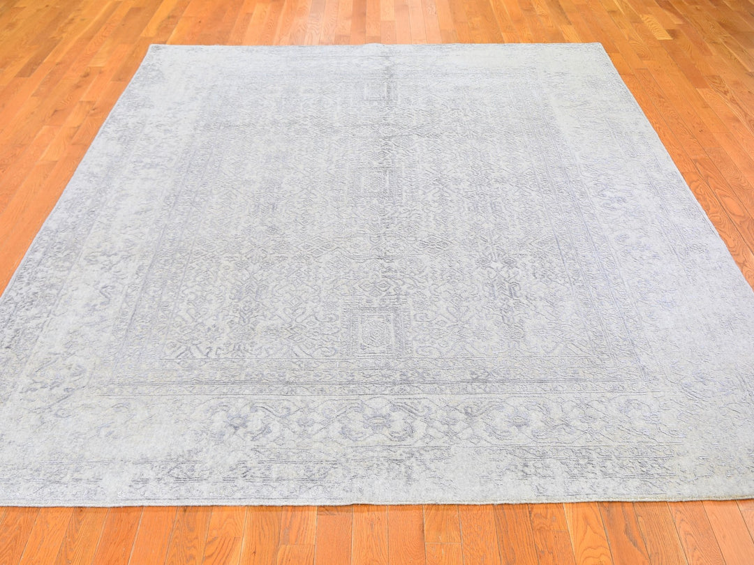8'0" x 10'0" New Hand Loomed Beige Wool & Silk Rectangle Oriental Rug - MOA10259566