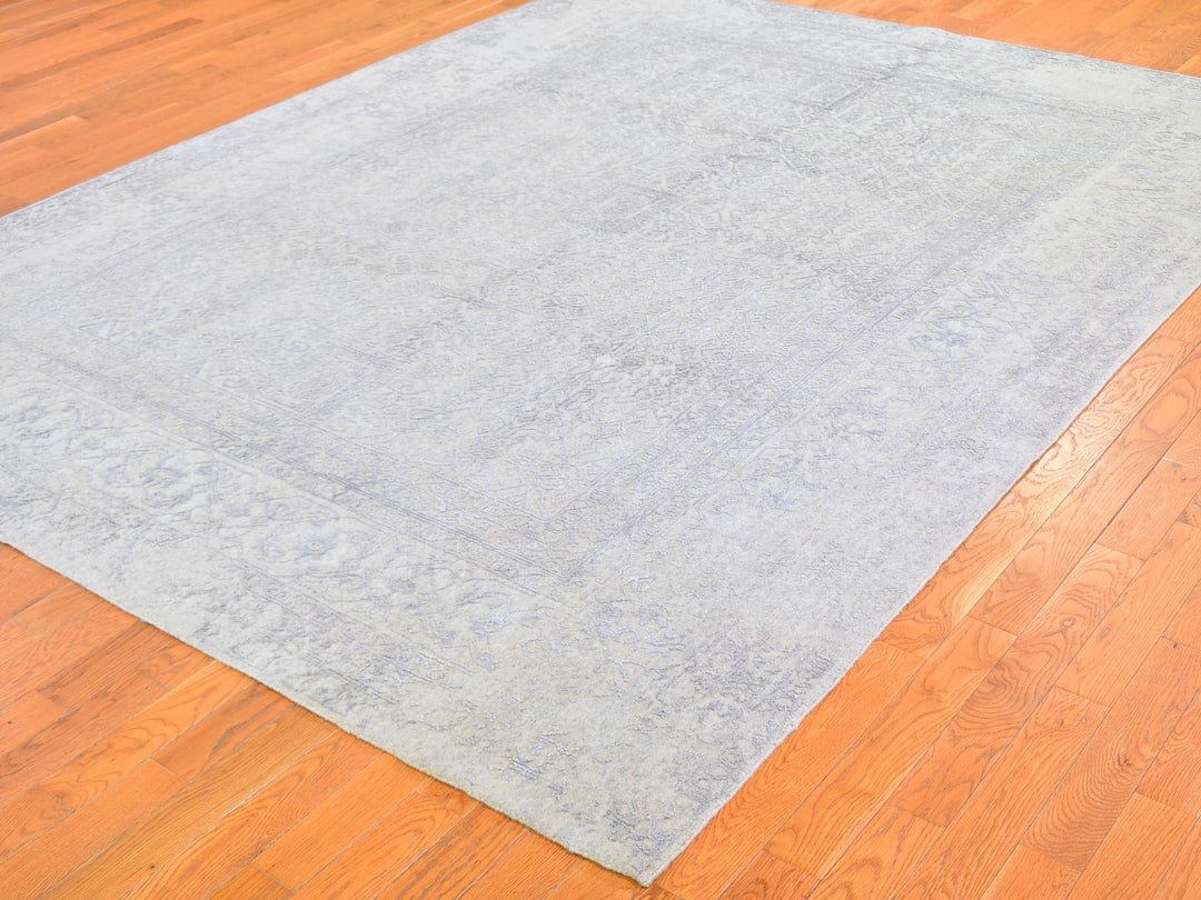 8'0" x 10'0" New Hand Loomed Beige Wool & Silk Rectangle Oriental Rug - MOA10259566