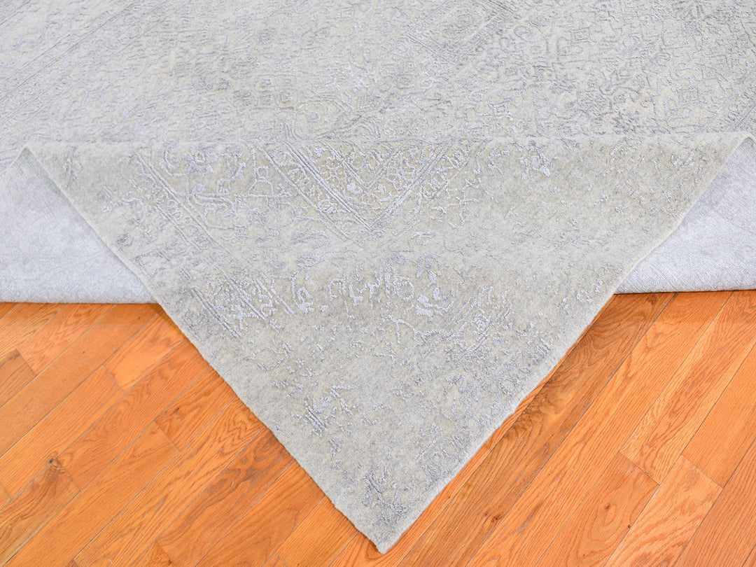 8'0" x 10'0" New Hand Loomed Beige Wool & Silk Rectangle Oriental Rug - MOA10259566