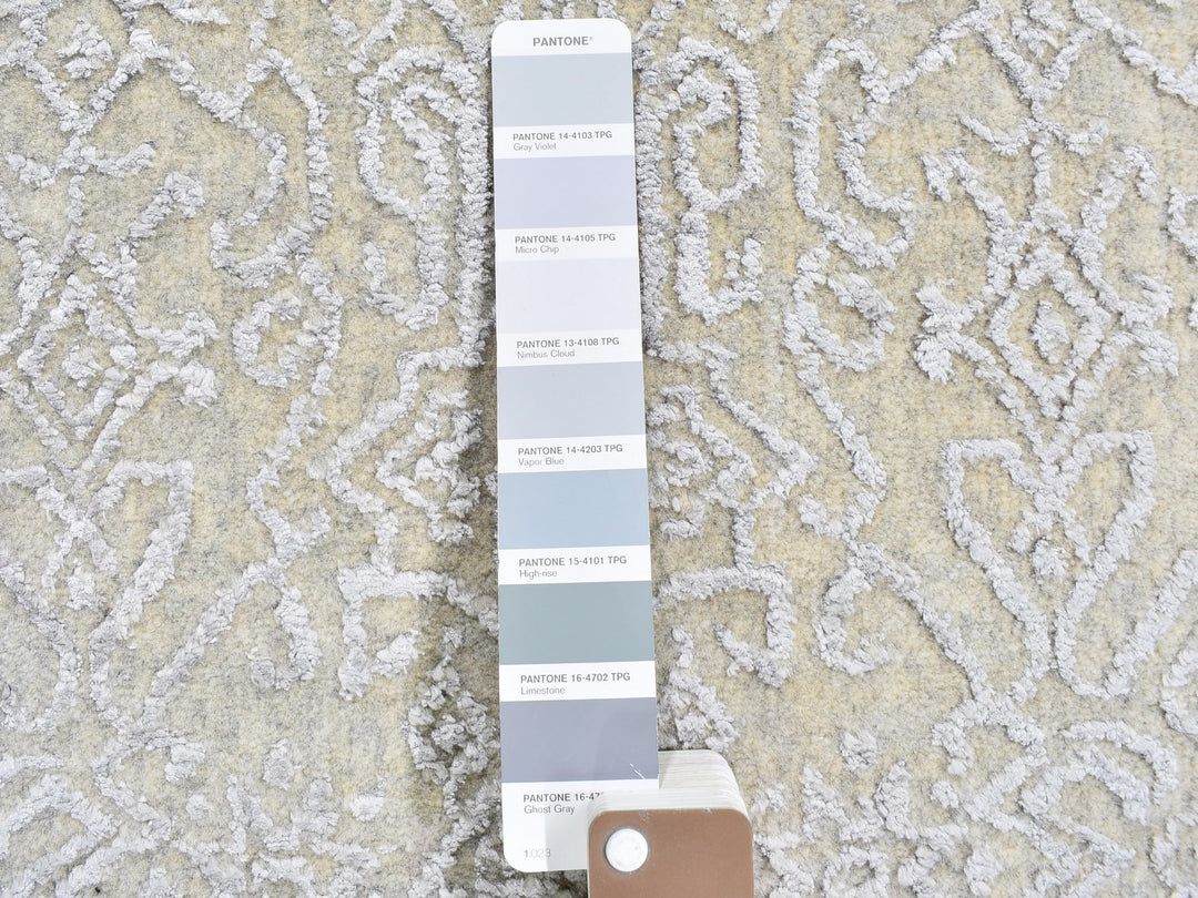 8'0" x 10'0" New Hand Loomed Beige Wool & Silk Rectangle Oriental Rug - MOA10259566