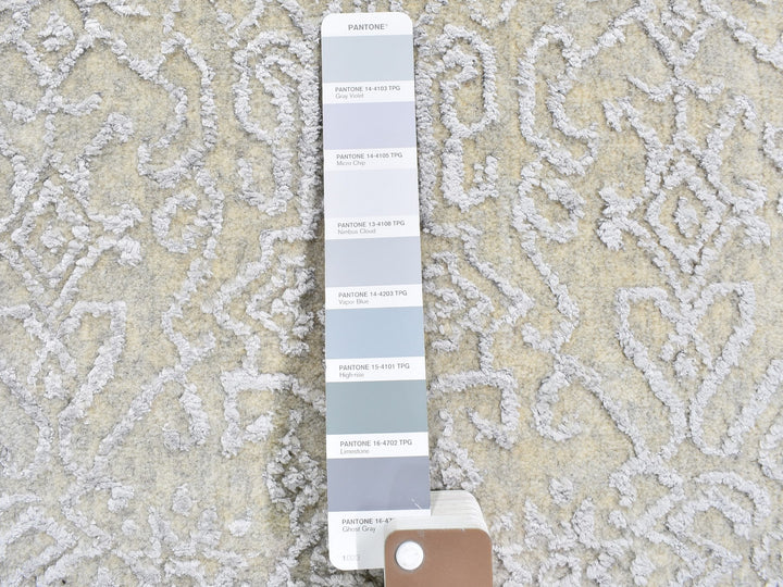 8'0" x 10'0" New Hand Loomed Beige Wool & Silk Rectangle Oriental Rug - MOA10259566