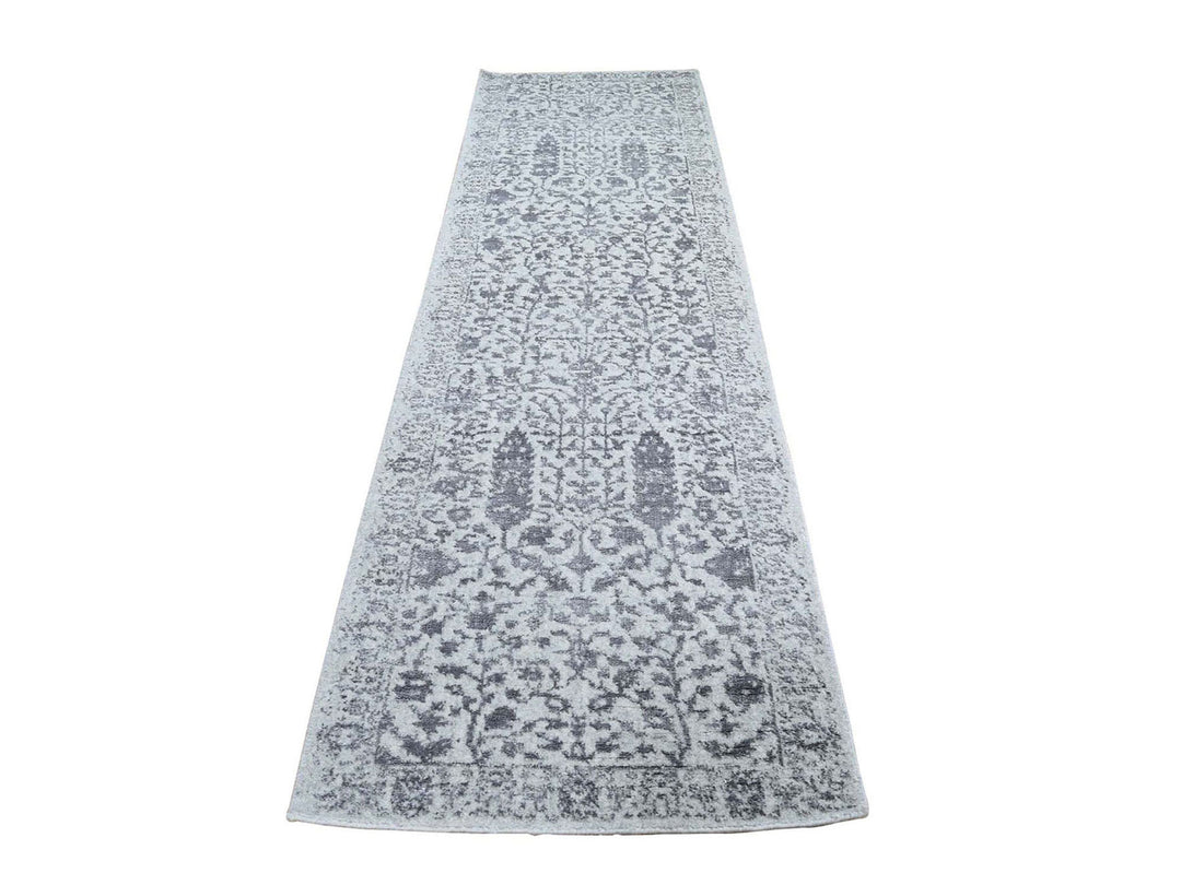 2'5" x 8'0" New Hand Loomed Grey Wool & Silk Runner Oriental Rug - MOA10259569