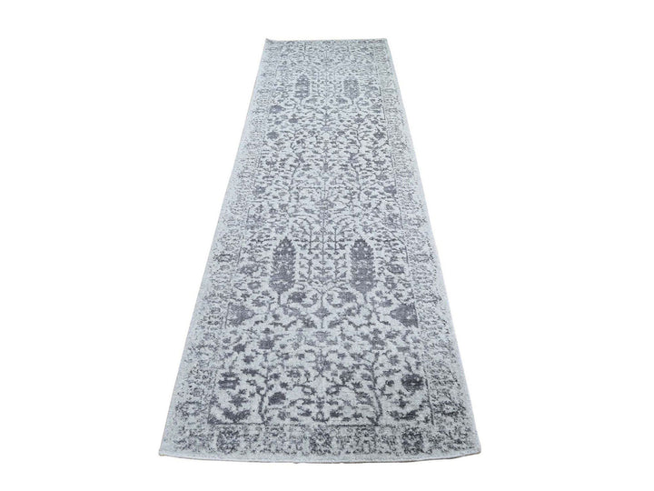 2'5" x 8'0" New Hand Loomed Grey Wool & Silk Runner Oriental Rug - MOA10259569