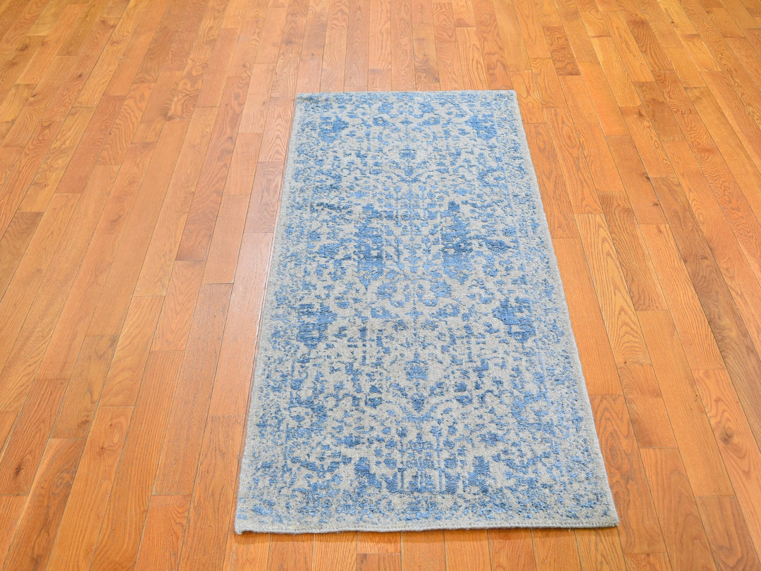 2'5" x 6'1" New Hand Loomed Blue Wool & Silk Runner Oriental Rug - MOA10259618