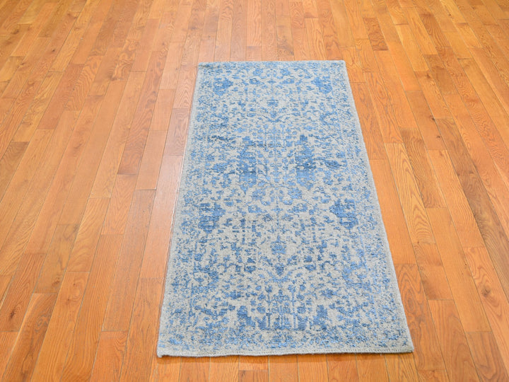 2'5" x 6'1" New Hand Loomed Blue Wool & Silk Runner Oriental Rug - MOA10259618