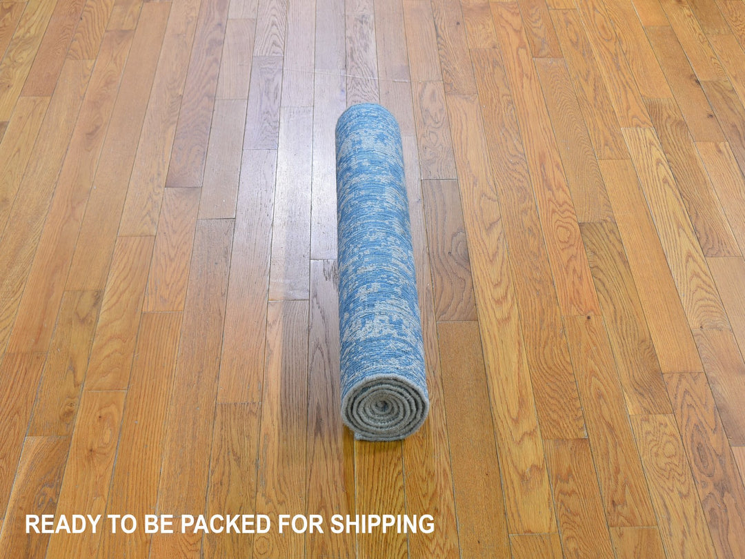 2'5" x 6'1" New Hand Loomed Blue Wool & Silk Runner Oriental Rug - MOA10259618