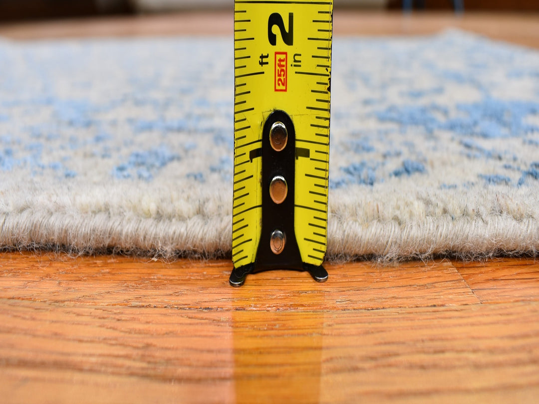 2'5" x 6'1" New Hand Loomed Blue Wool & Silk Runner Oriental Rug - MOA10259618