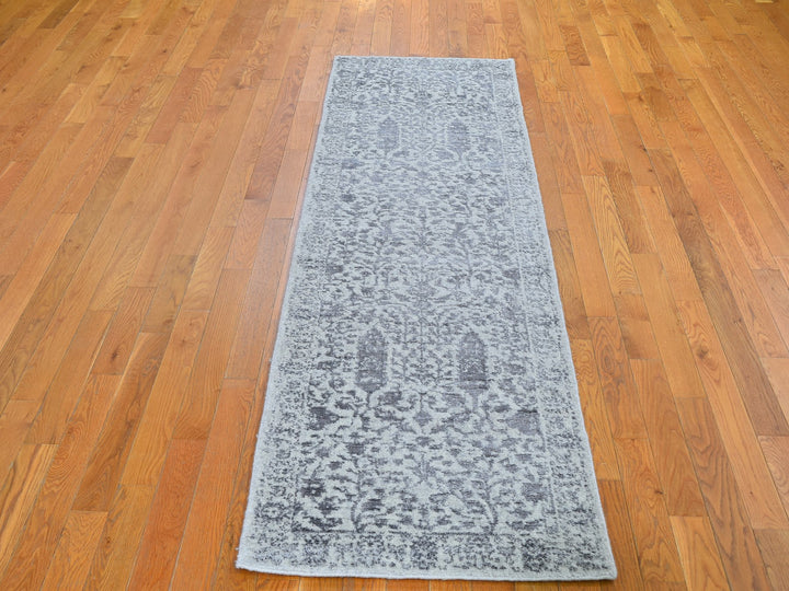 2'5" x 8'0" New Hand Loomed Grey Wool & Silk Rectangle Oriental Rug - MOA10259620