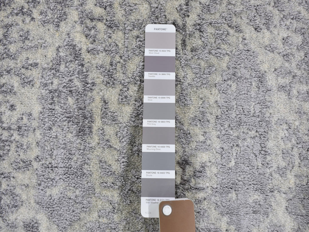 2'5" x 8'0" New Hand Loomed Grey Wool & Silk Rectangle Oriental Rug - MOA10259620