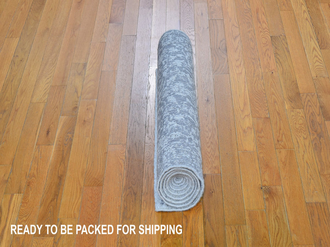 2'5" x 8'0" New Hand Loomed Grey Wool & Silk Rectangle Oriental Rug - MOA10259620