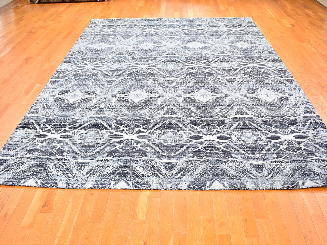 8'8" x 12'1" New Hand Knotted Black Silk Rectangle Oriental Rug - MOA10259722