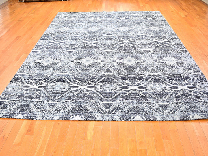 8'8" x 12'1" New Hand Knotted Black Silk Rectangle Oriental Rug - MOA10259722