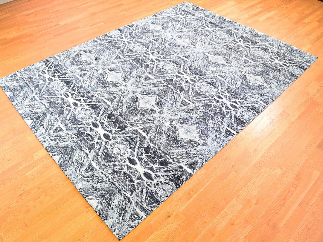 8'8" x 12'1" New Hand Knotted Black Silk Rectangle Oriental Rug - MOA10259722