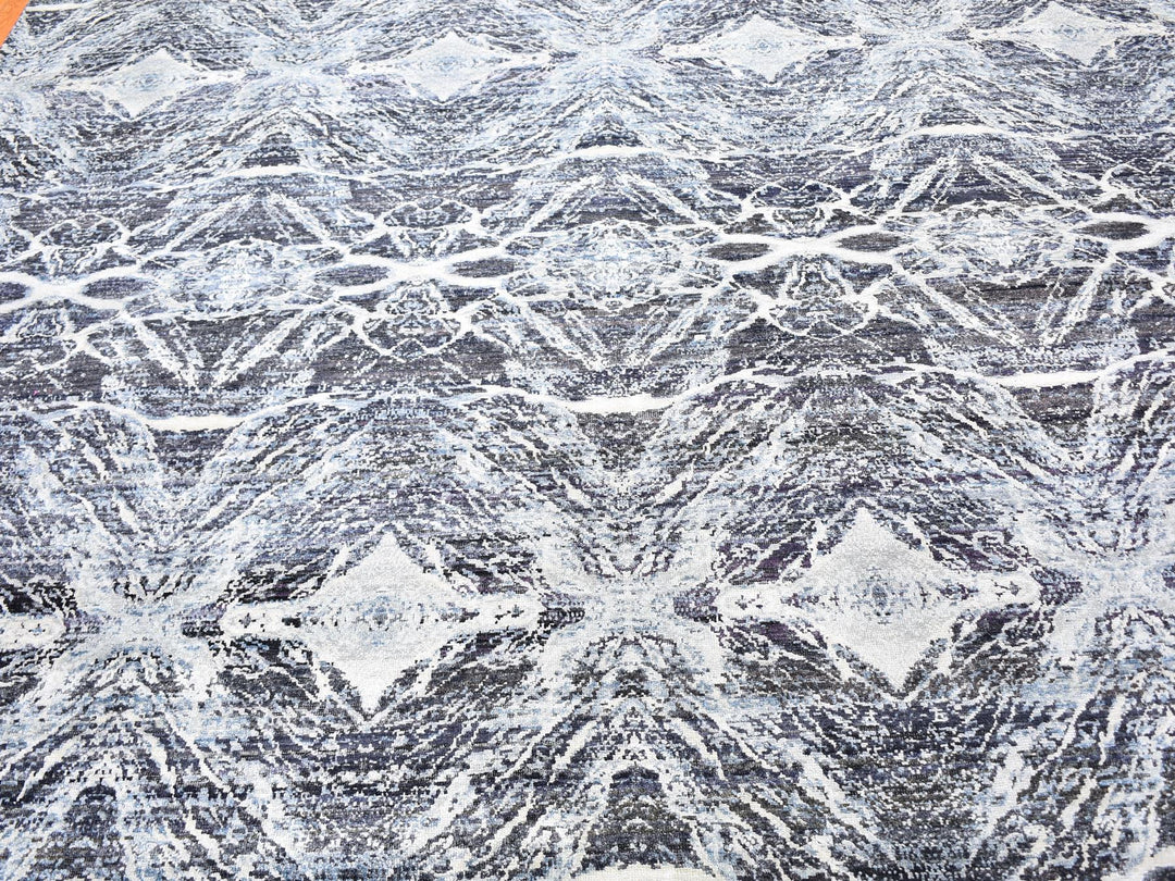 8'8" x 12'1" New Hand Knotted Black Silk Rectangle Oriental Rug - MOA10259722