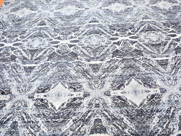 8'8" x 12'1" New Hand Knotted Black Silk Rectangle Oriental Rug - MOA10259722