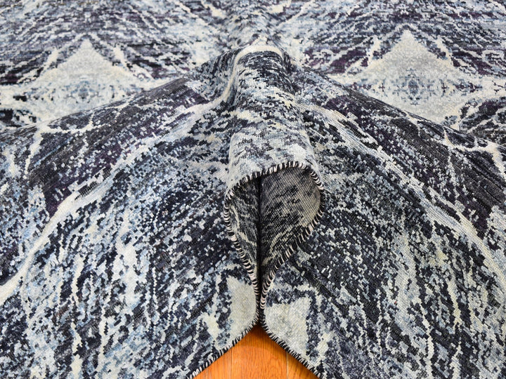 8'8" x 12'1" New Hand Knotted Black Silk Rectangle Oriental Rug - MOA10259722