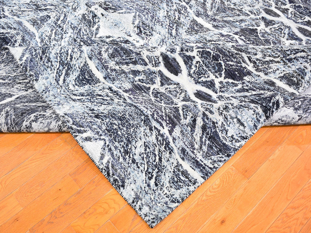 8'8" x 12'1" New Hand Knotted Black Silk Rectangle Oriental Rug - MOA10259722