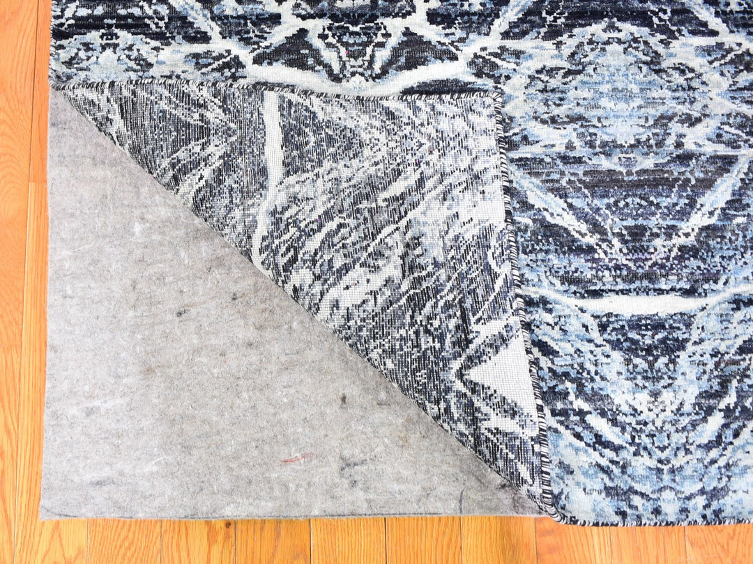 8'8" x 12'1" New Hand Knotted Black Silk Rectangle Oriental Rug - MOA10259722