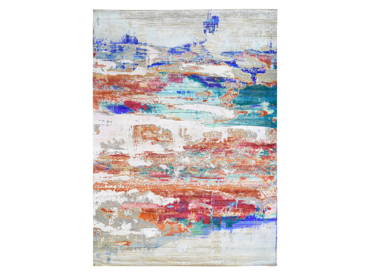 9'0" x 12'3" New Hand Knotted Orange Silk Rectangle Oriental Rug - MOA10259725