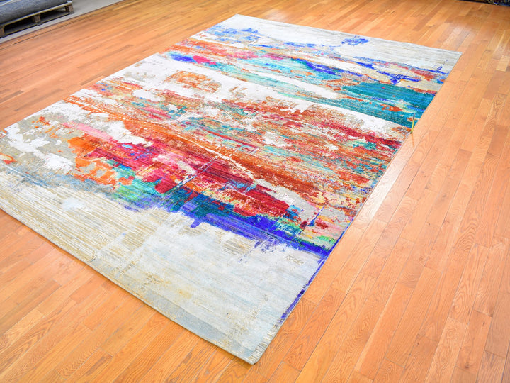 9'0" x 12'3" New Hand Knotted Orange Silk Rectangle Oriental Rug - MOA10259725