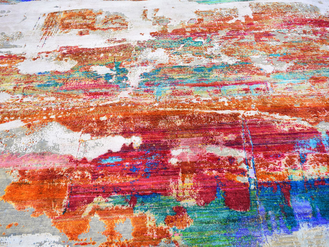 9'0" x 12'3" New Hand Knotted Orange Silk Rectangle Oriental Rug - MOA10259725