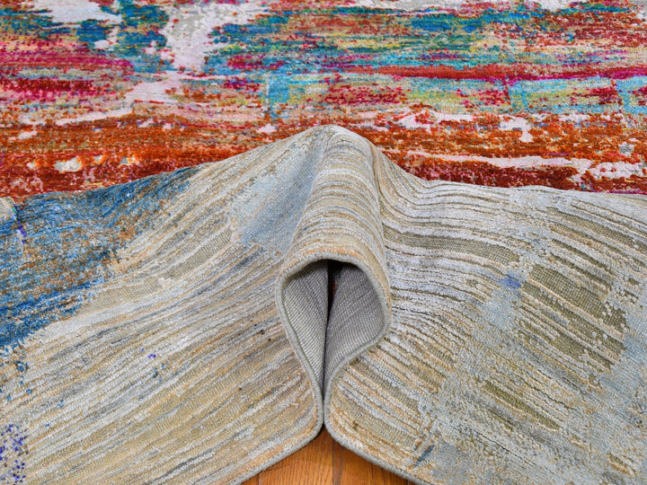 9'0" x 12'3" New Hand Knotted Orange Silk Rectangle Oriental Rug - MOA10259725