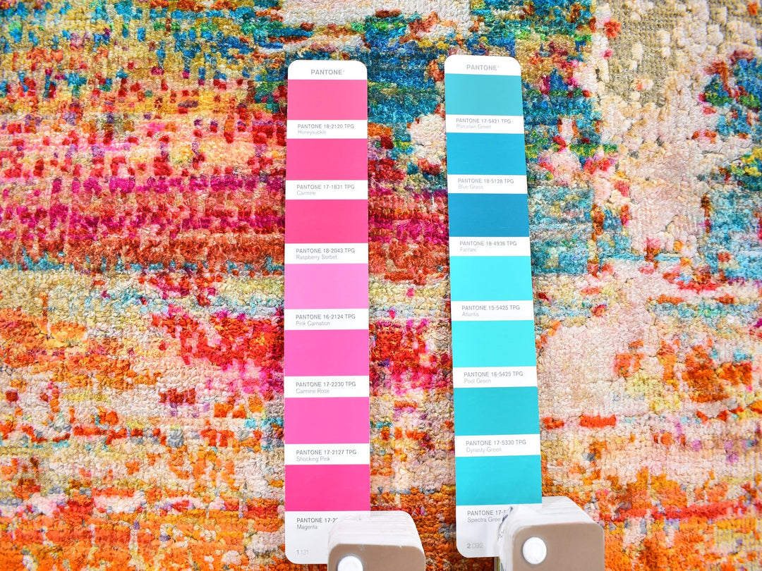 9'0" x 12'3" New Hand Knotted Orange Silk Rectangle Oriental Rug - MOA10259725