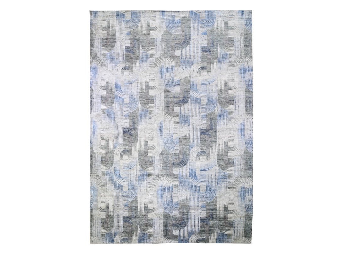 10'1" x 14'3" New Hand Knotted Blue Wool & Silk Rectangle Oriental Rug - MOA10259735