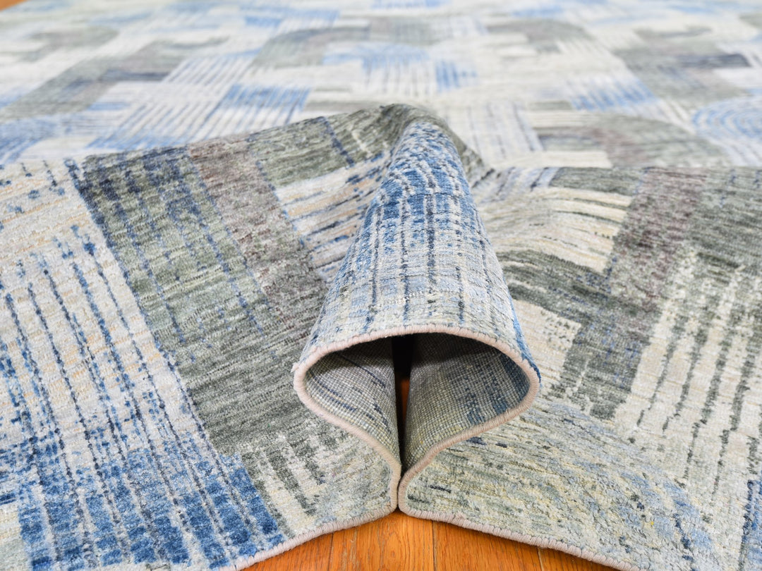 10'1" x 14'3" New Hand Knotted Blue Wool & Silk Rectangle Oriental Rug - MOA10259735