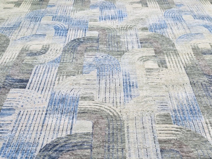 10'1" x 14'3" New Hand Knotted Blue Wool & Silk Rectangle Oriental Rug - MOA10259735