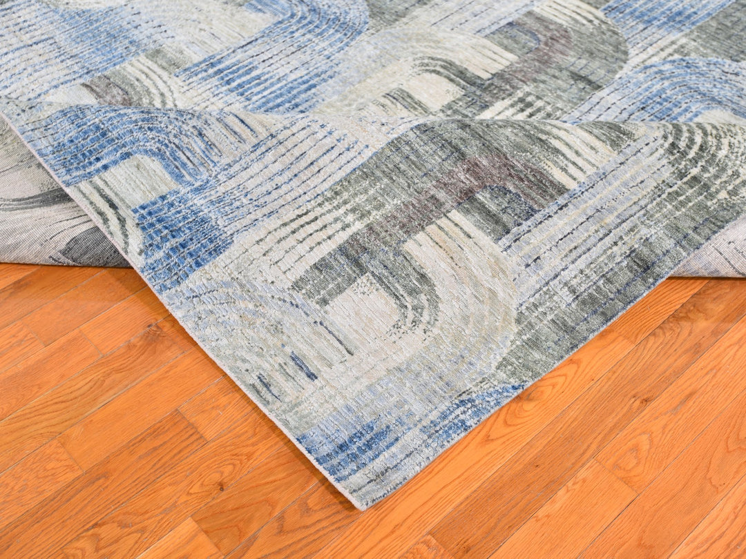 10'1" x 14'3" New Hand Knotted Blue Wool & Silk Rectangle Oriental Rug - MOA10259735