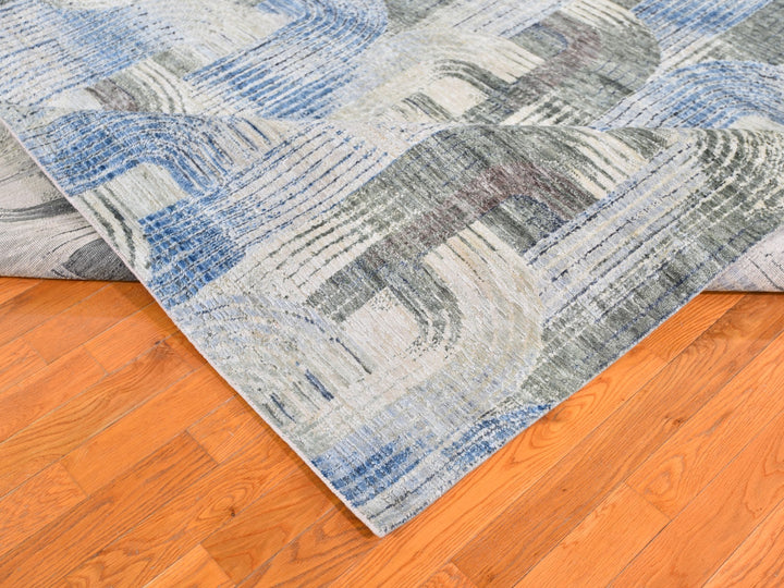 10'1" x 14'3" New Hand Knotted Blue Wool & Silk Rectangle Oriental Rug - MOA10259735