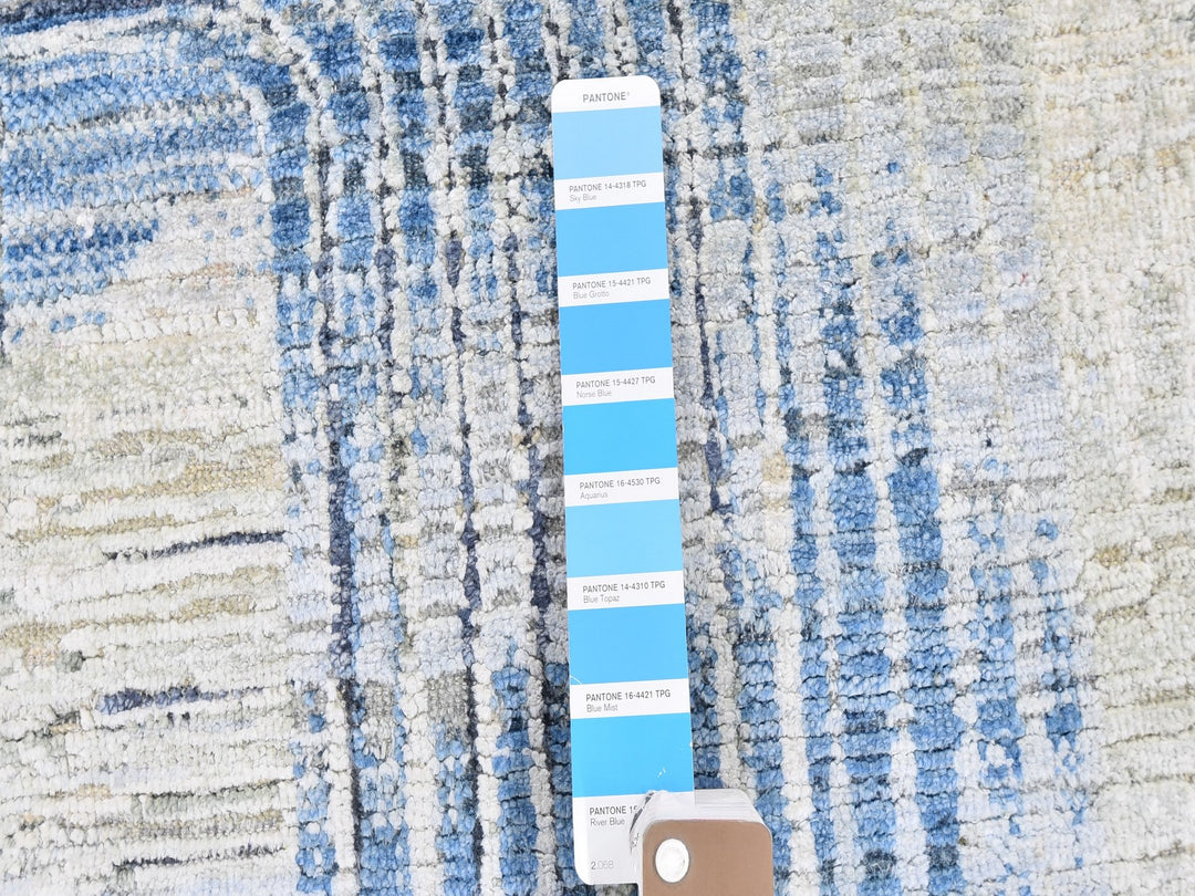 10'1" x 14'3" New Hand Knotted Blue Wool & Silk Rectangle Oriental Rug - MOA10259735