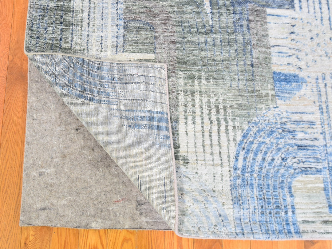 10'1" x 14'3" New Hand Knotted Blue Wool & Silk Rectangle Oriental Rug - MOA10259735