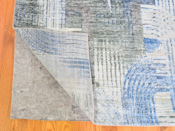 10'1" x 14'3" New Hand Knotted Blue Wool & Silk Rectangle Oriental Rug - MOA10259735