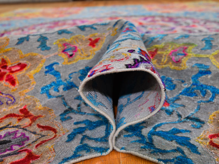 9'9" x 13'8" New Hand Knotted Blue Wool & Silk Rectangle Oriental Rug - MOA10259736