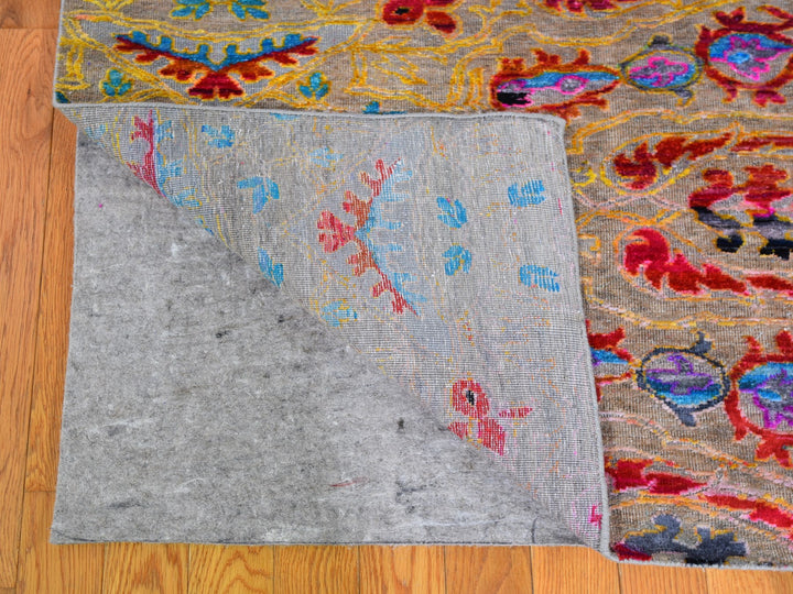 9'9" x 13'8" New Hand Knotted Blue Wool & Silk Rectangle Oriental Rug - MOA10259736