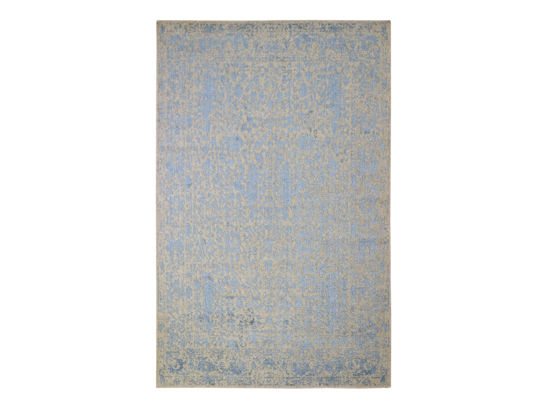 5'10" x 9'0" New Hand Loomed Blue Wool & Silk Rectangle Oriental Rug - MOA10259762